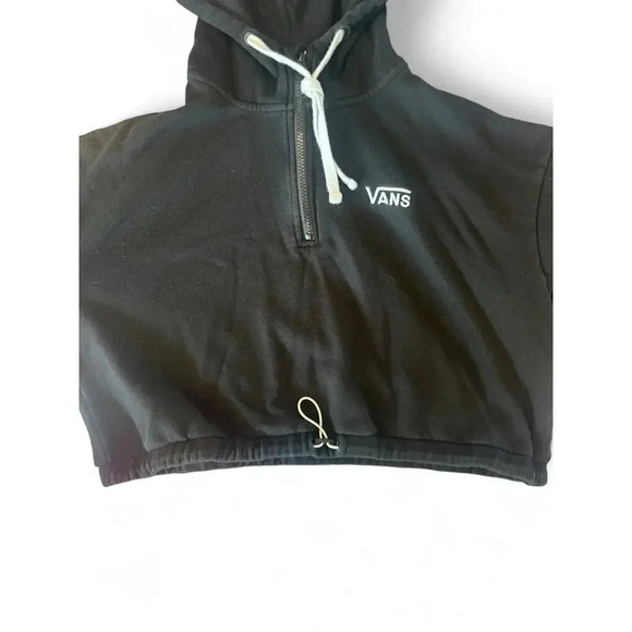 Vans Women's Black Cropped Pullover Hoodie Drawstrings Size Medium - Picture 6 of 10